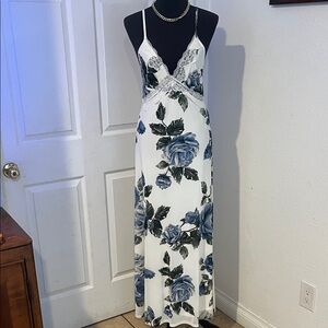 Chic White and Blue Floral Maxi Dress